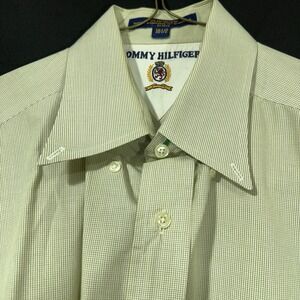 Tommy Hilfiger Mens 16‎ 1/2 Beige Button Down Shirt Short Sleeve VTG Lion Crest
